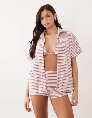Aria Cove Terrycloth Oversized Beach Shirt In Pink