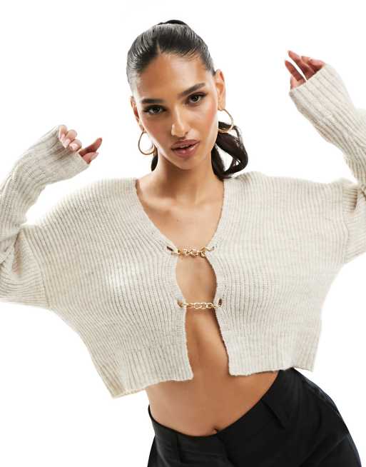 Aria Cove - Top en maille avec chaînes - Beige