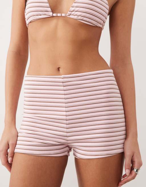 Aria Cove towelling mini beach shorts co-ord in pink stripe, 5 of 6
