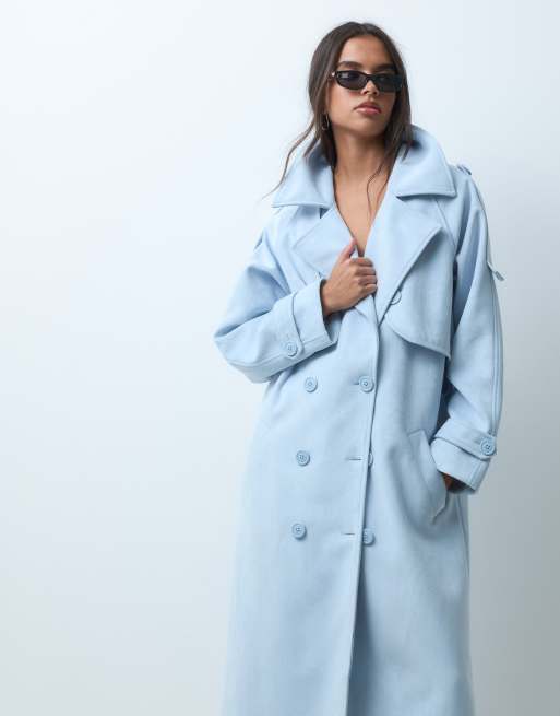 Aria Cove trench-coat long ceinturé en daim synthétique bleu layette, 2 de 5