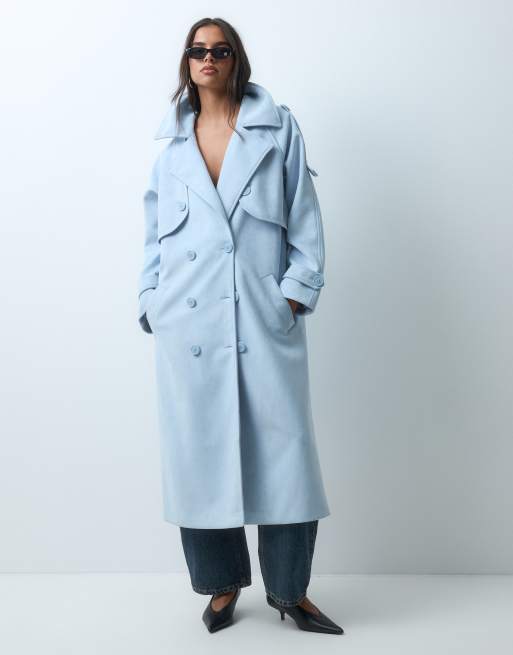 Aria Cove trench-coat long ceinturé en daim synthétique bleu layette, 4 de 5