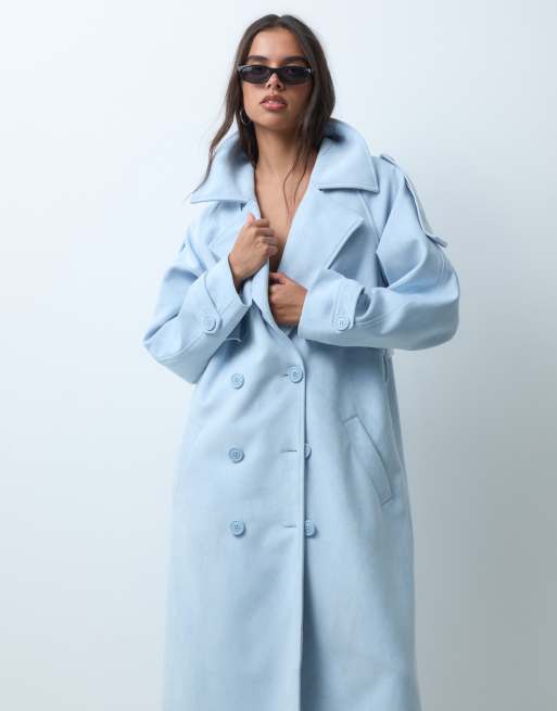 Aria Cove trench-coat long ceinturé en daim synthétique bleu layette, 5 de 5
