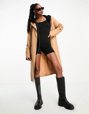 Aria Cove trench coat with belted waist in tan - ASOS Price Checker