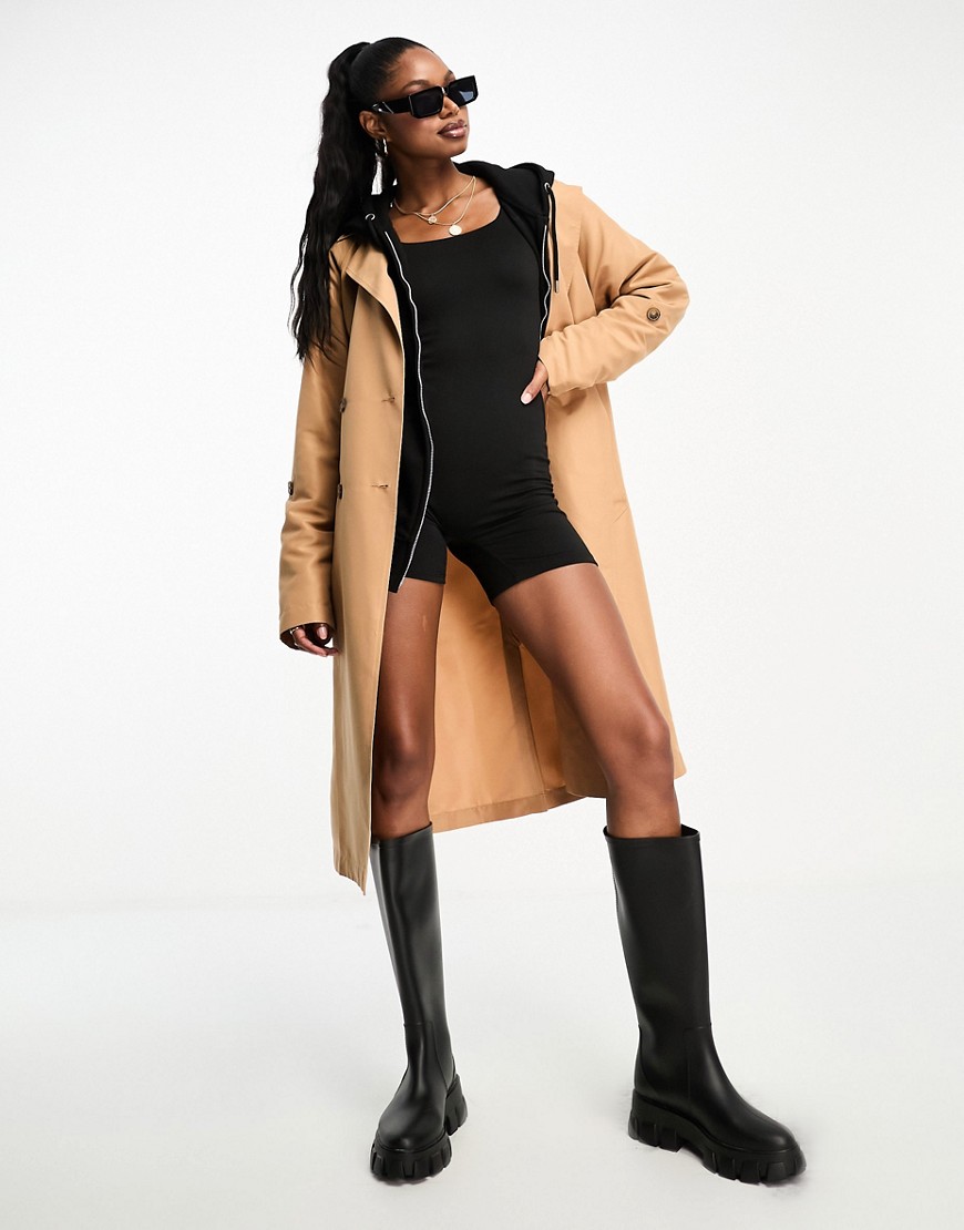 Aria Cove trench coat with belted waist in tan-Brown