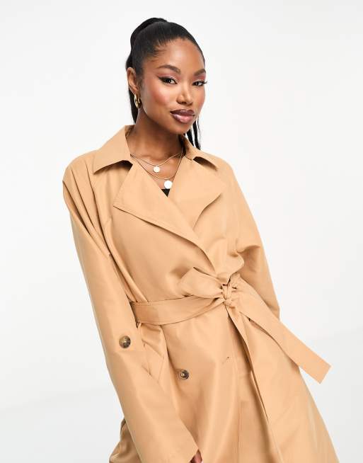 Aria Cove trench coat with belted waist in tan ASOS