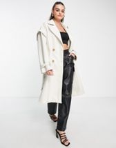 Forever New Petite formal cocoon coat in cream