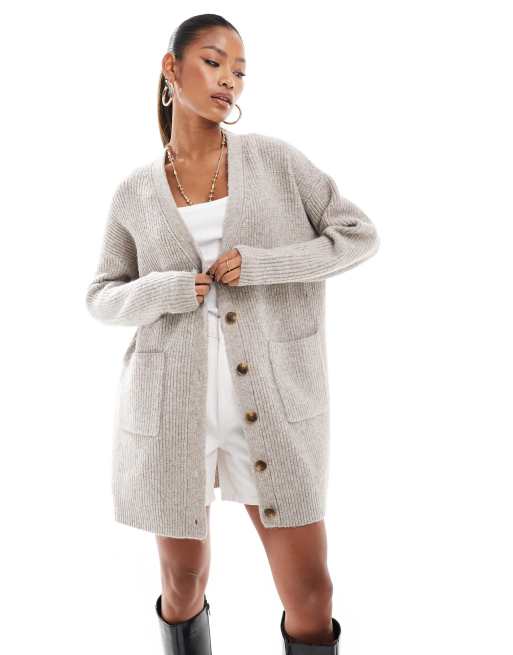 Aria Cove - Vestito maglia corto stile cardigan oversize color pietra
