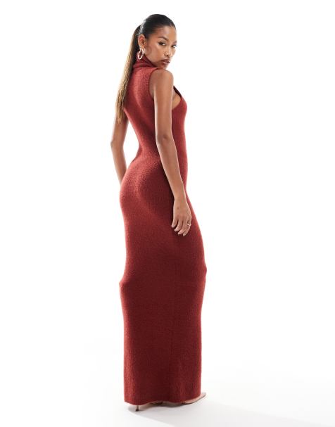 Aria Cove - Vestito maglia lungo senza maniche con collo alto color ruggine - view 1