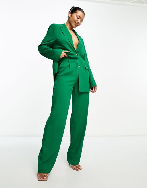 Green 3-piece pantsuit women, Formal Graduation Suit, Womens Wide