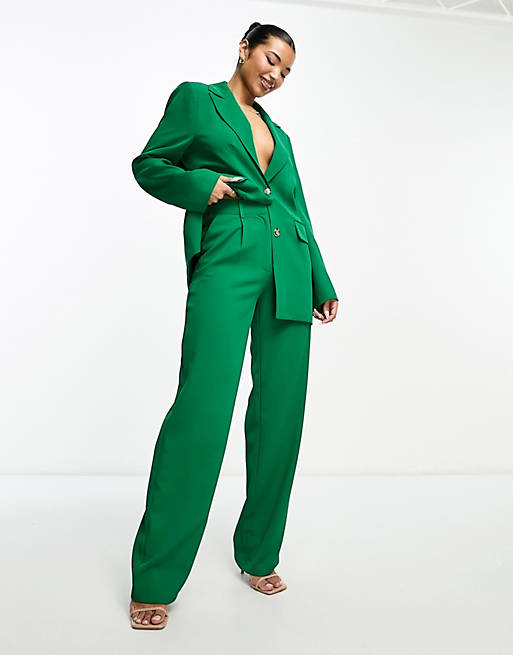 Aria Cove wide leg trouser co-ord in green | ASOS