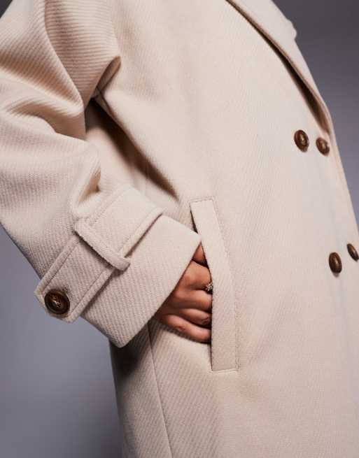 Aria Cove wool look heavyweight collared trench style maxi coat in beige, 4 of 4
