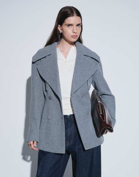 Aria Cove wool look oversized lapel double breasted blazer in grey - view 1