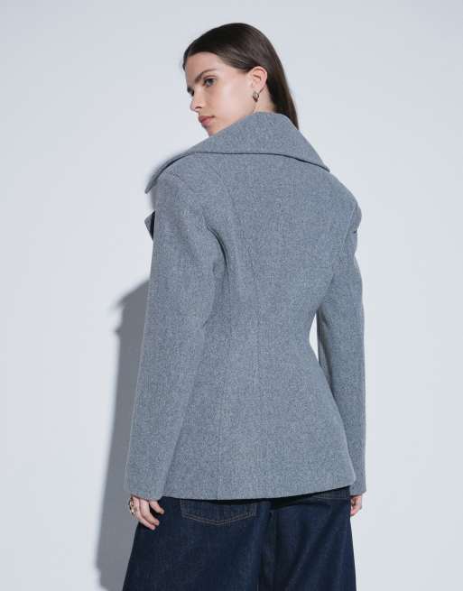 Aria Cove wool look oversized lapel double breasted blazer in grey, 2 of 4