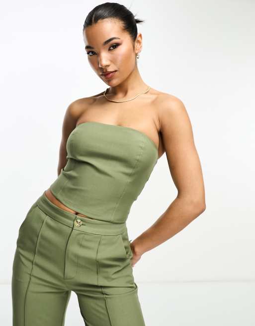 Aria Cove zip detail corset top co-ord in khaki | ASOS