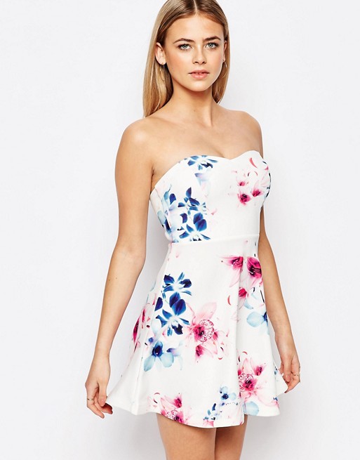 Lipsy | Ariana Grande for Lipsy Floral Print Bandeau Prom Dress