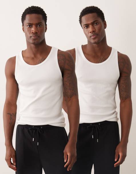 ARKET 2 pack rich cotton vests in white - view 1