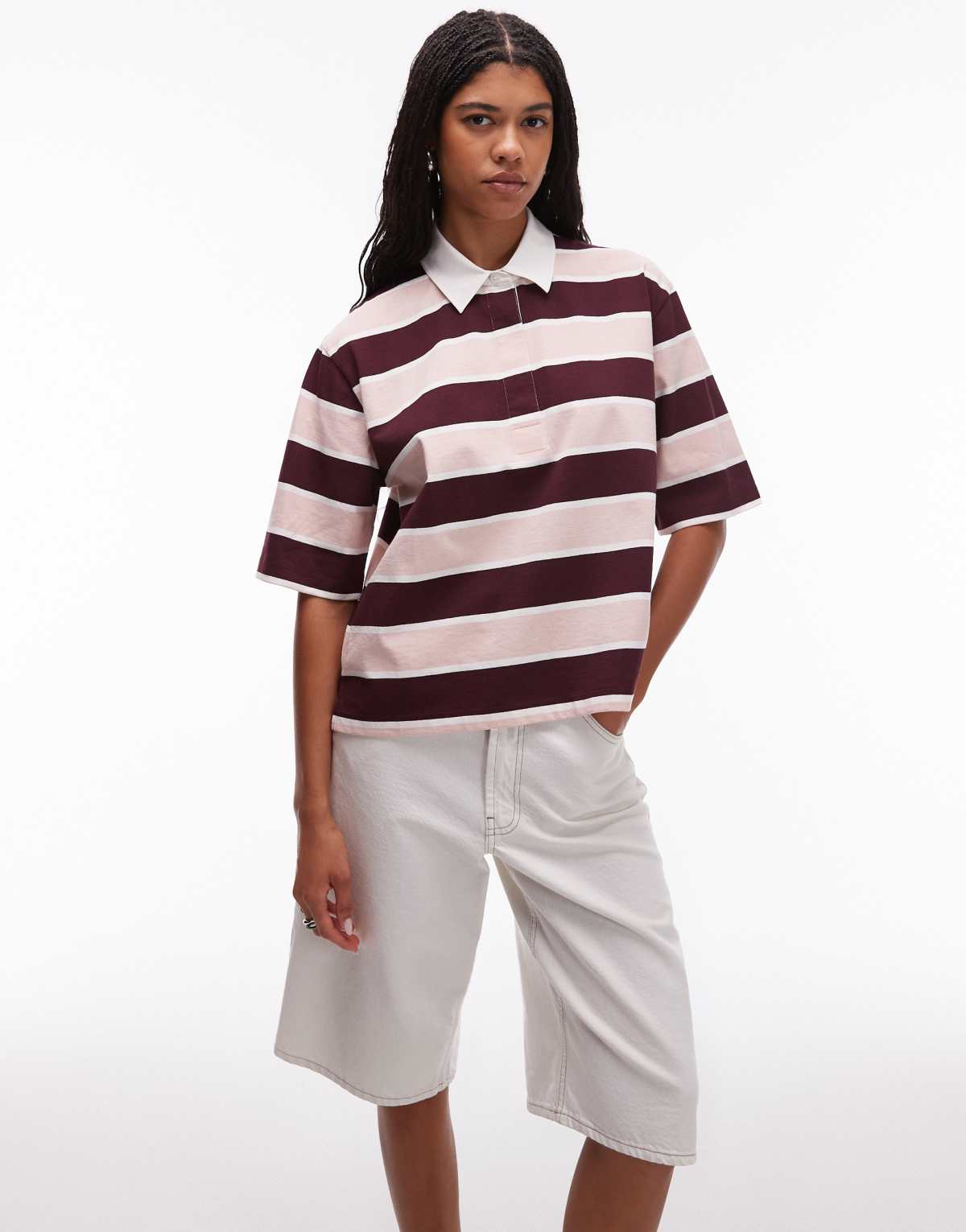 ARKET 3/4 sleeve rugby polo shirt in multi stripes