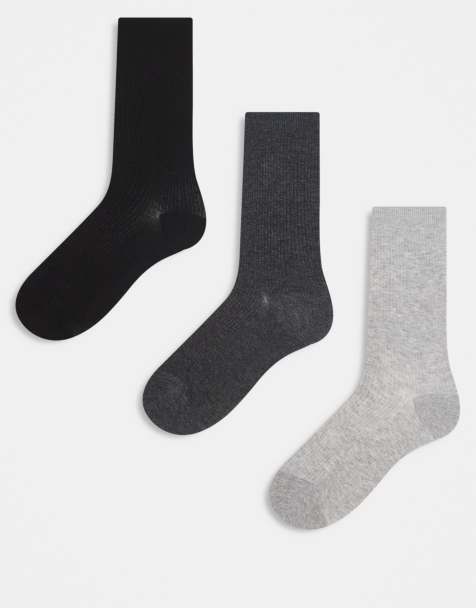 ARKET 3-pack cotton rib socks in light grey, dark grey and black - view 1