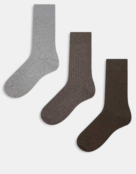 ARKET 3 pack cotton rich ribbed socks in heather gray and brown - view 1