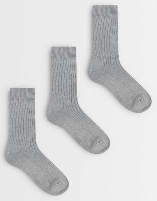 Arket 3 Pack Premium Ribbed Ankle Socks In Gray