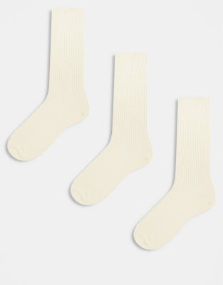 Arket ARKET 3 pack premium ribbed ankle socks in off white