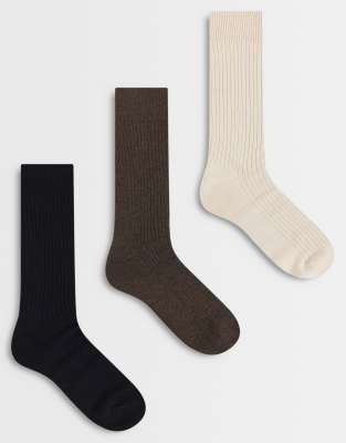 Arket 3 Pack Ribbed Cotton Socks In Multi