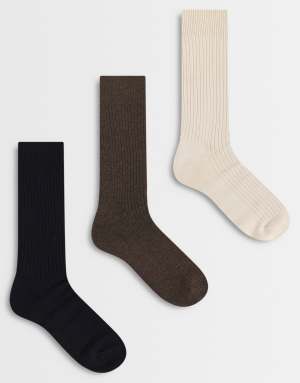 ARKET 3 pack ribbed cotton socks in brown mix