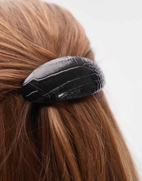 ARKET acetate oval hair clip in dark brown croc - view 1