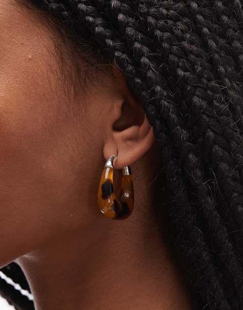 ARKET acetate sqaure hoop earrings with silver plaited brass closure in brown tortoise - view 1