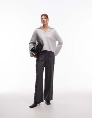 Arket Alpaca And Wool Blend Knit Sweater With Polo Collar In Gray
