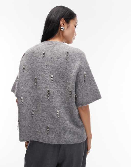 ARKET alpaca and wool blend knitted diamonte t-shirt in grey, 4 of 4