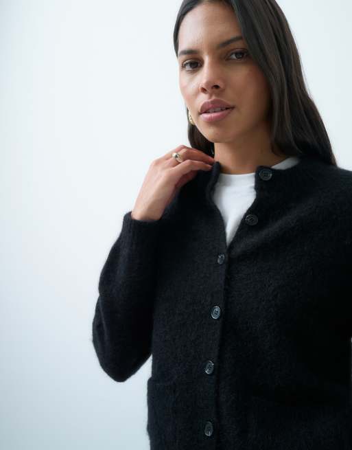 ARKET alpaca and wool blend round neck cardigan in black, 2 of 4