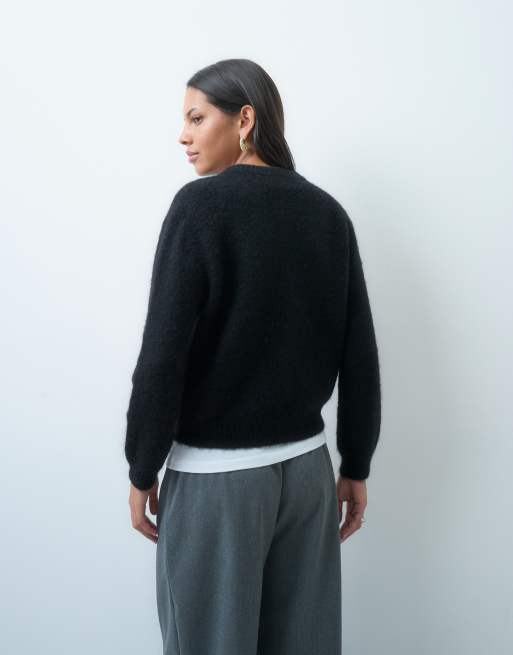 ARKET alpaca and wool blend round neck cardigan in black, 4 of 4