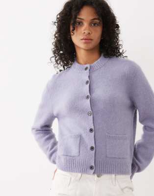 Arket Alpaca And Wool Blend Round Neck Cardigan In Purple