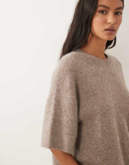 ARKET alpaca and wool blend short sleeve jumper in beige dark, 2 of 4