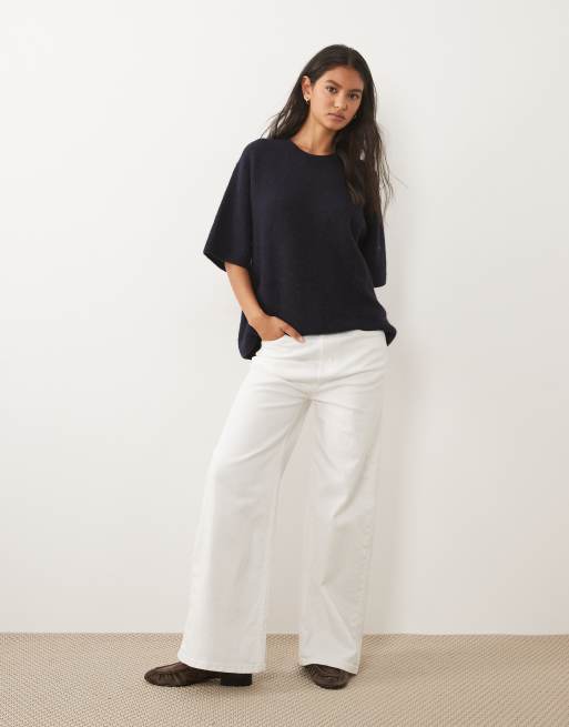 ARKET alpaca and wool blend short sleeve jumper in dark blue, 2 of 4