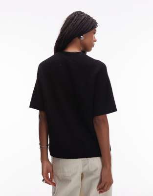 Arket Alpaca And Wool Blend Short Sleeve Sweater In Black