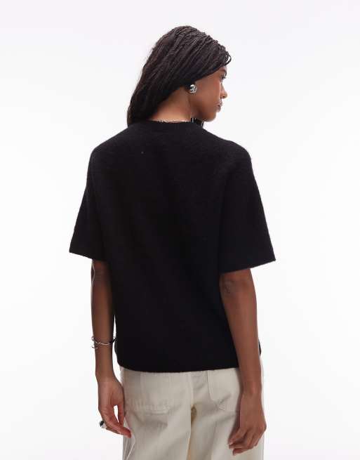 ARKET alpaca and wool blend short sleeve sweater in black