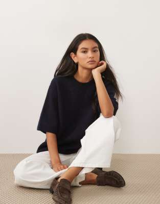Arket Alpaca And Wool Blend Short Sleeve Sweater In Navy