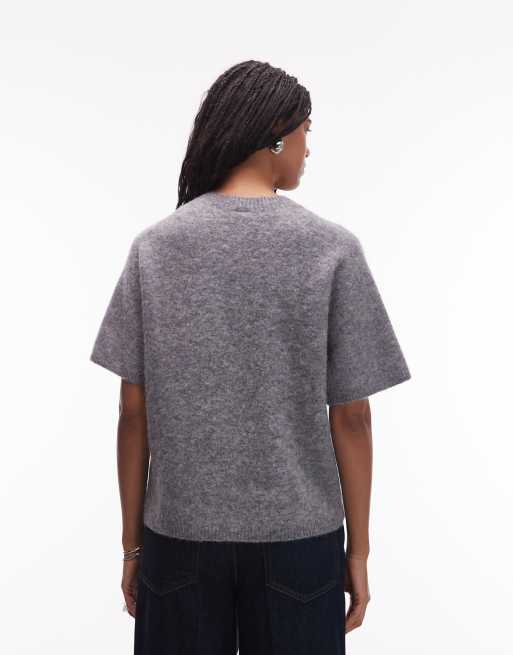 ARKET alpaca and wool blend short sleeve sweater in grey