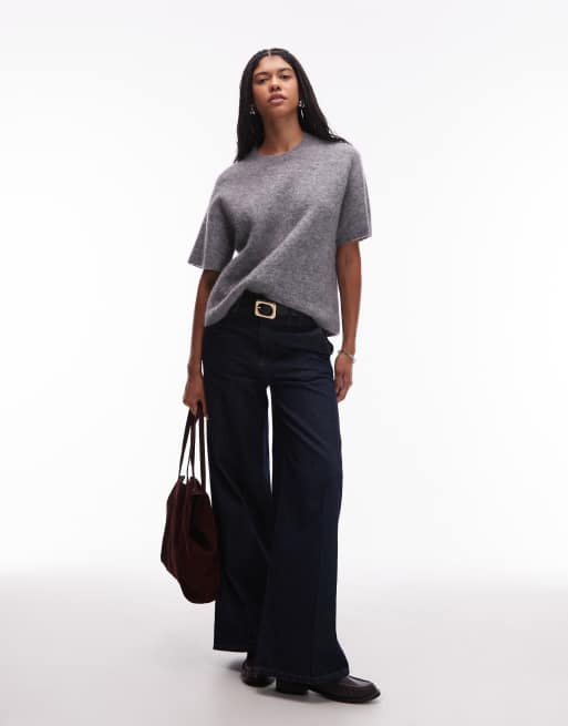ARKET alpaca and wool blend short sleeve sweater in grey