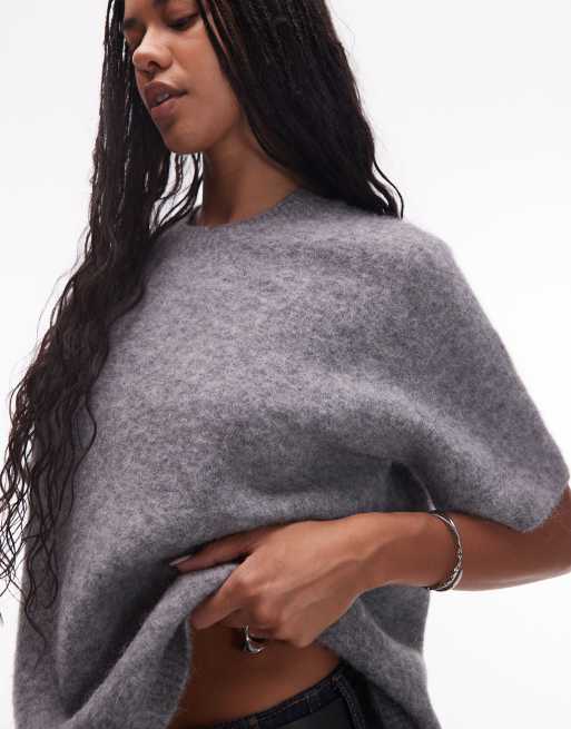 ARKET alpaca and wool blend short sleeve sweater in grey