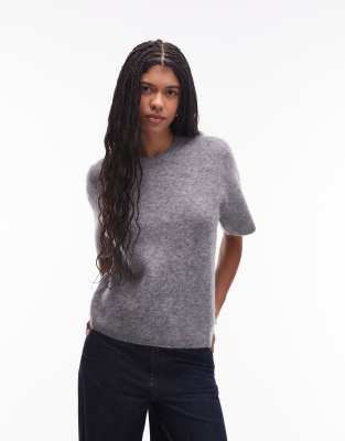 Arket ARKET alpaca and wool blend short sleeve sweater in grey