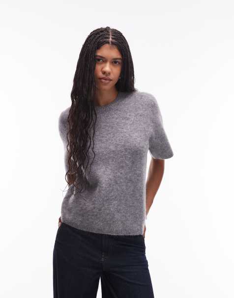 ARKET alpaca and wool blend short sleeve sweater in grey - view 1