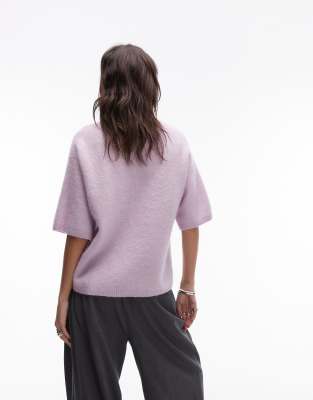 Arket Alpaca And Wool Blend Short Sleeve Sweater In Purple