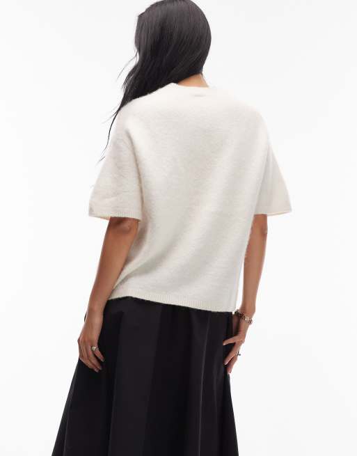 ARKET alpaca and wool blend short sleeve sweater in off white