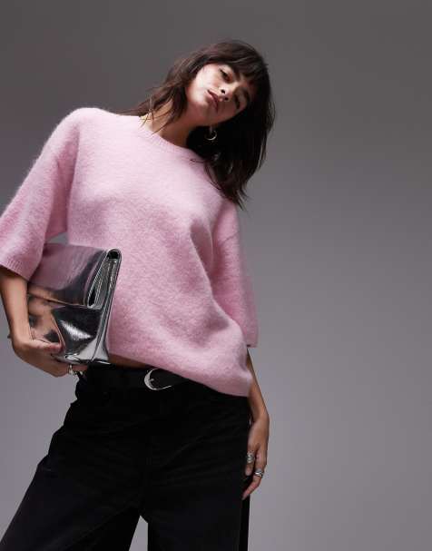 ARKET alpaca and wool blend short sleeve sweater in pink - view 1