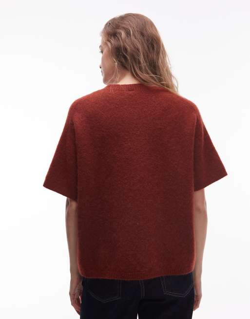 ARKET alpaca and wool blend short sleeve sweater in rust