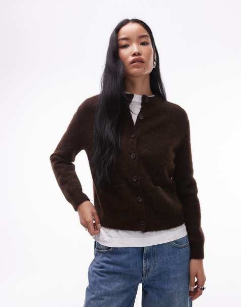 ARKET alpaca and wool cardigan with front pockets in dark brown - view 1