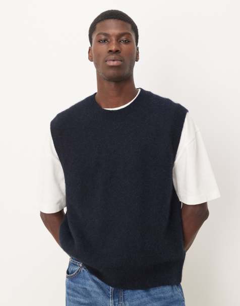 ARKET alpaca and wool knitted crew neck vest in blue - view 1
